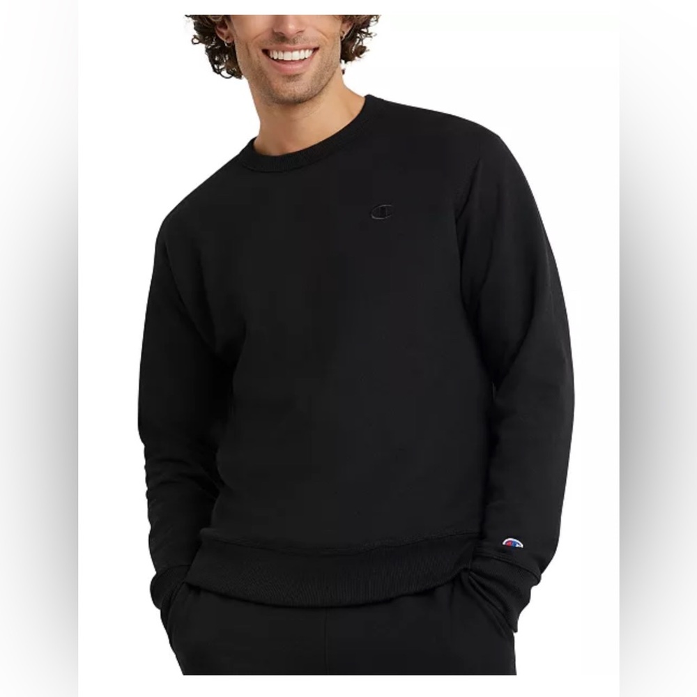 NEW Mens Champion Black Crew Neck Powerblend Sweatshirt Size Medium